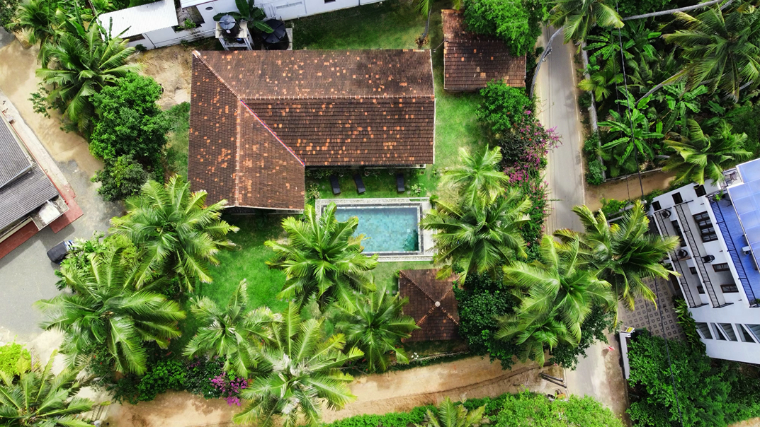 Villa Hiriketiya facade and tropical garden, Dikwella Southern Province Sri Lanka