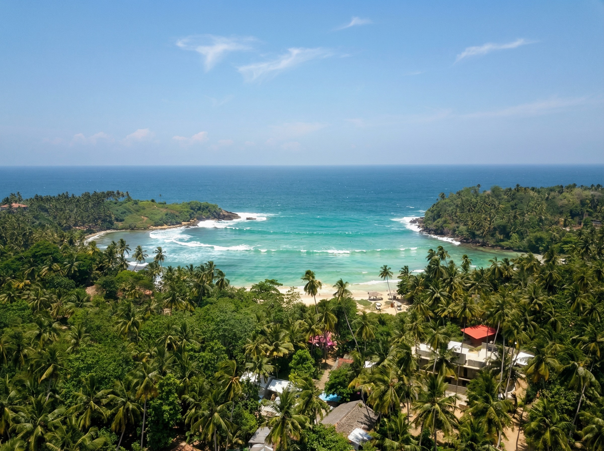 Aerial view of Hiriketiya Bay, Sri Lanka – horseshoe beach and turquoise ocean